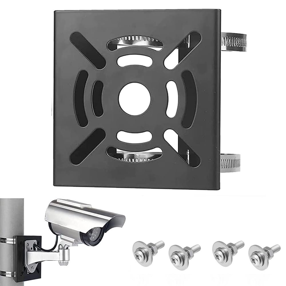AlfaView Universal Vertical Pole Mount Adapter Bracket for CCTV Security Camera PTZ Dome Vertical Pole Wall Mounting Bracket with Stainless Steel 200mm Loops (1 Pack, Black)
