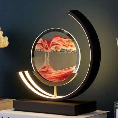 EMYJAY Hourglass Table LampMoving Sand Art Picture 3D Glass Deep Sea Sandscape Flowing Sand Frame Desktop Ornaments Light Up The House Easy to Use (Color : Rojo, Size : 256x283mm)