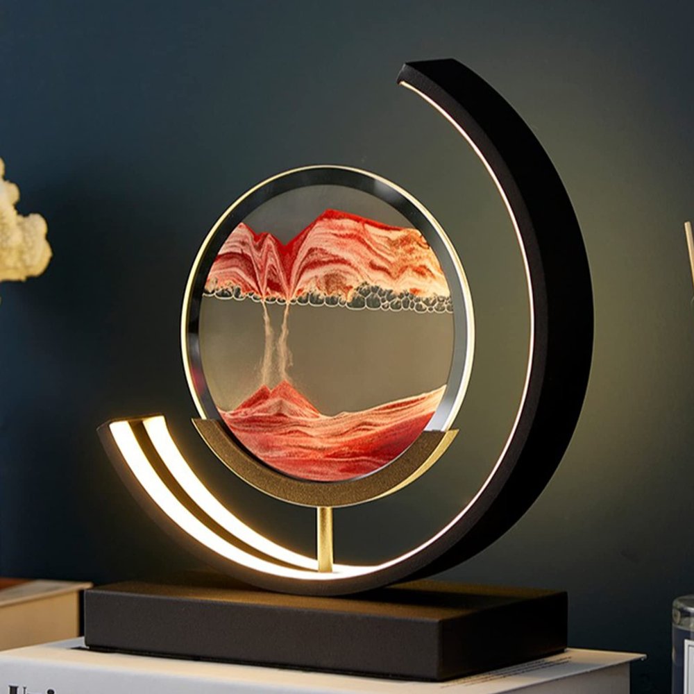 EMYJAY Hourglass Table LampMoving Sand Art Picture 3D Glass Deep Sea Sandscape Flowing Sand Frame Desktop Ornaments Light Up The House Easy to Use (Color : Rojo, Size : 256x283mm)