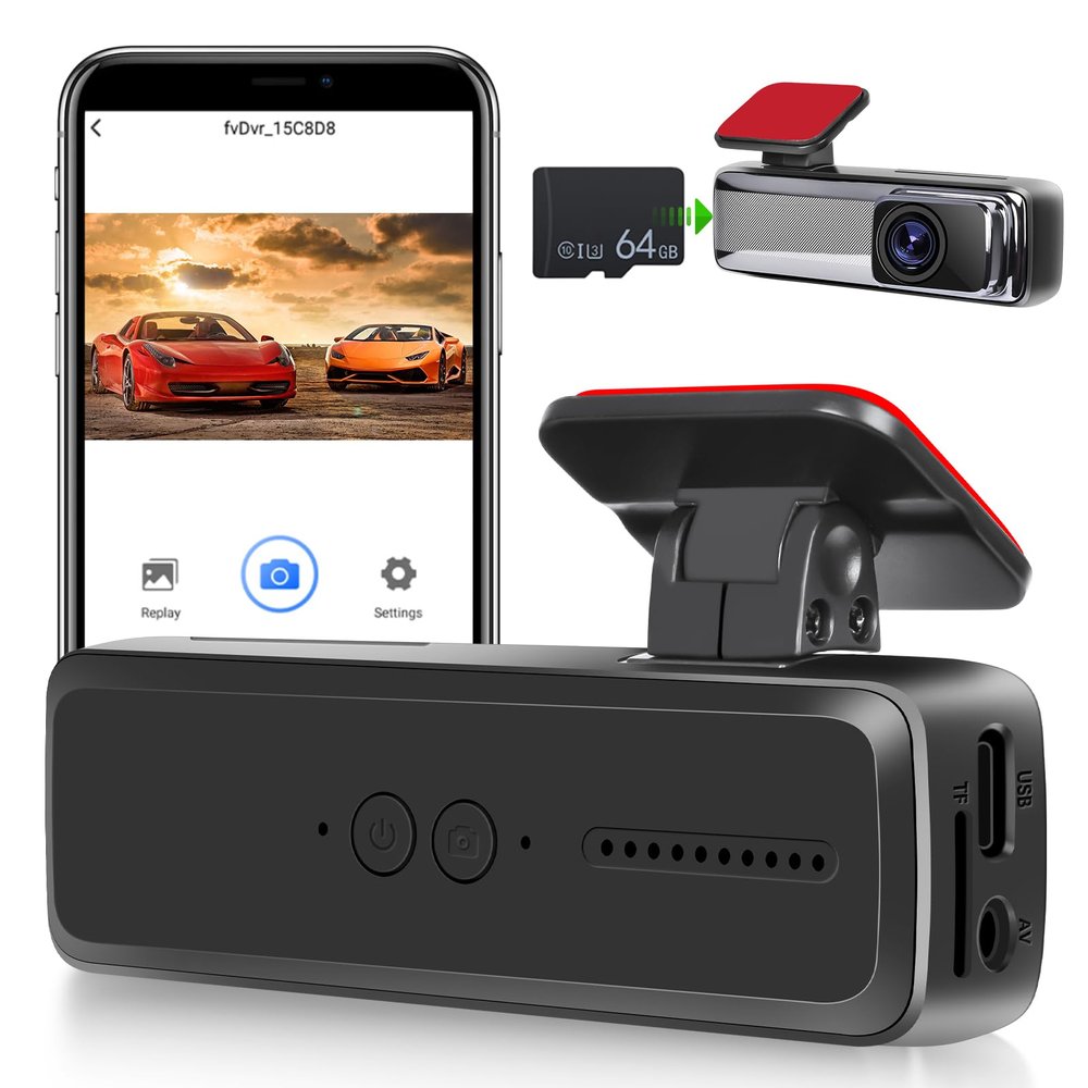 1080P Dash Camera for Cars - Mini Dash Cam with App Control with ADAS Assistive Driving / 150 Wide Angle/WDR/HDR/G-Sensor/Loop Recording/Night Vision + 64G Card