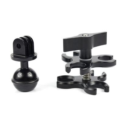 NovelGoal Aluminum Ball Clamp Mount for Underwater Diving Light Arms 3-Hole and Ball Head Adapter for Hero Camera (with Ball Adapter 2)