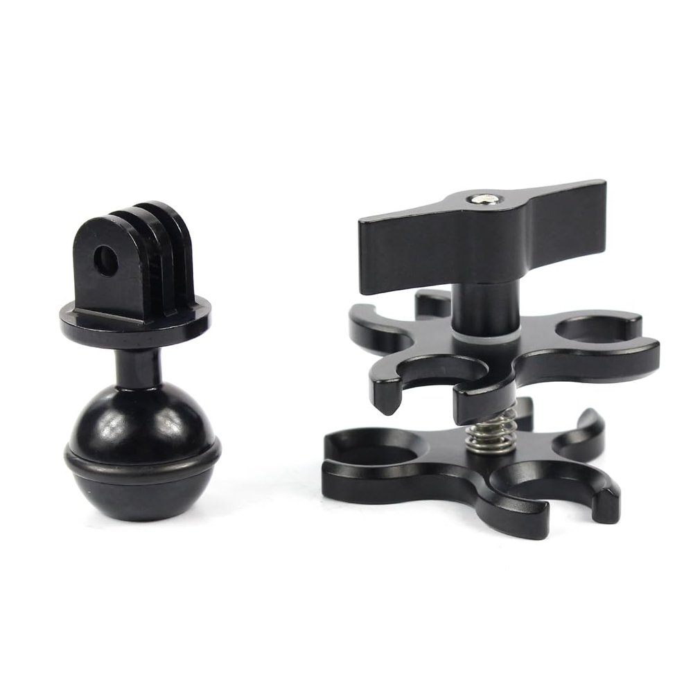 NovelGoal Aluminum Ball Clamp Mount for Underwater Diving Light Arms 3-Hole and Ball Head Adapter for Hero Camera (with Ball Adapter 2)