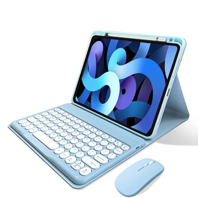 kaitesi Keyboard Case Mouse Compatible with iPad Air 13" (M3/M2)  iPad Pro 12.9 inch (6th/5th/4th/3rd Gen) Case with Detachable Keyboard Cute Round Keys (Blue)