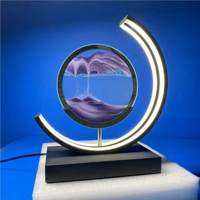 EMYJAY Hourglass Table LampMoving Sand Art Picture 3D Glass Deep Sea Sandscape Flowing Sand Frame Desktop Ornaments Light Up The House Easy to Use (Color : Purple, Size : 256x283mm)