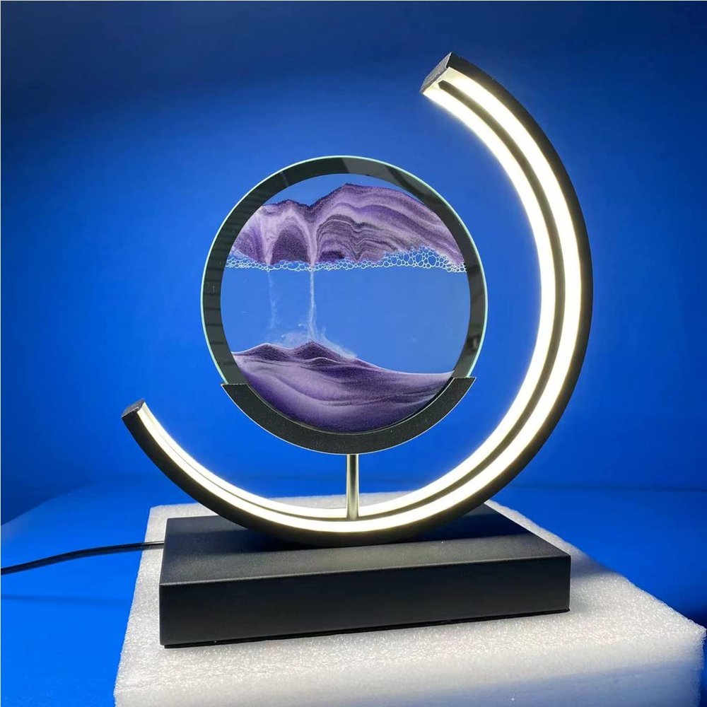 EMYJAY Hourglass Table LampMoving Sand Art Picture 3D Glass Deep Sea Sandscape Flowing Sand Frame Desktop Ornaments Light Up The House Easy to Use (Color : Purple, Size : 256x283mm)