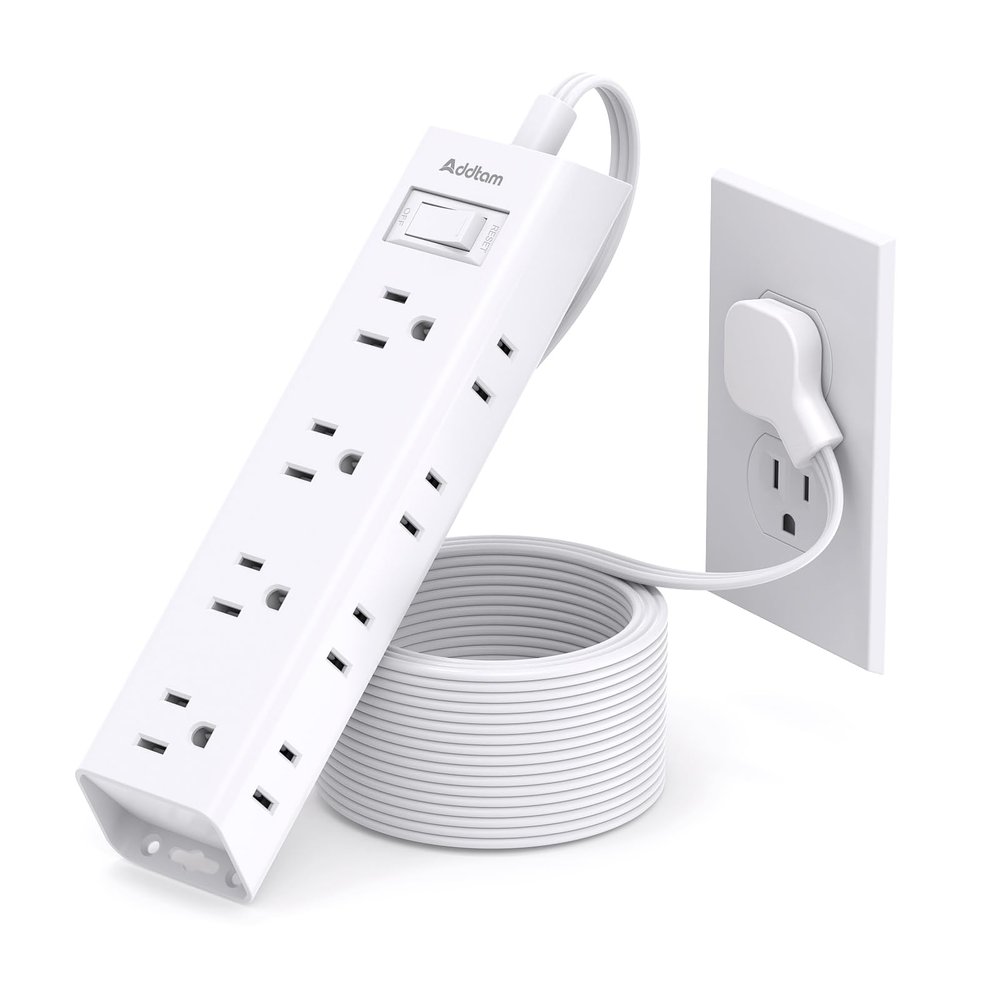 15FT Extension Cord - Surge Protector Power Strip, Addtam 12 Widely Multiple Outlets 3 Sides Outlet Extender, 900J, Wall Mount, Extra Long Flat Power Strip for Home Office College Dorm Room Essentials