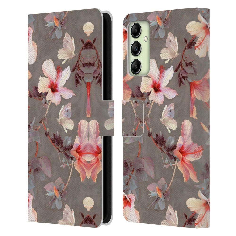 Head Case Designs Officially Licensed Micklyn Le Feuvre Coral Hibiscus Florals Leather Wallet Case Compatible with Samsung Galaxy A14 5G