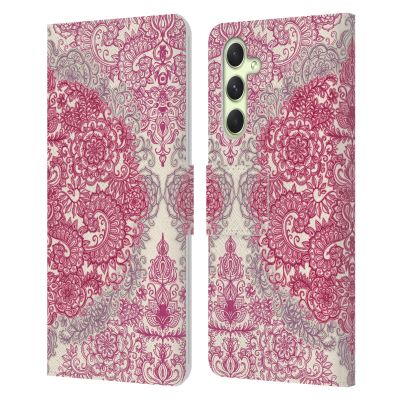 Head Case Designs Officially Licensed Micklyn Le Feuvre Berry Pink Cream and Mauve Floral Patterns Leather Wallet Case Compatible with Samsung Galaxy A54 5G