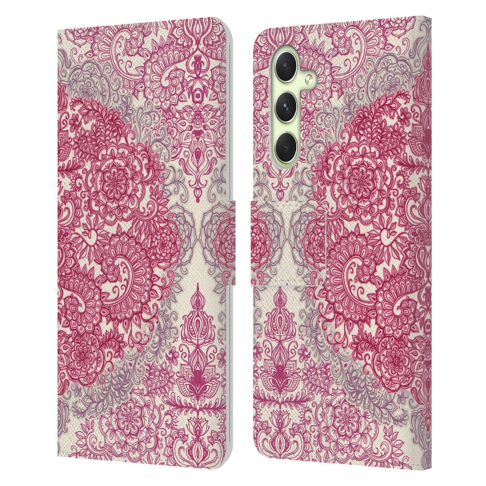 Head Case Designs Officially Licensed Micklyn Le Feuvre Berry Pink Cream and Mauve Floral Patterns Leather Wallet Case Compatible with Samsung Galaxy A54 5G