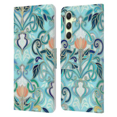 Head Case Designs Officially Licensed Micklyn Le Feuvre Ocean Aqua Art Nouveau with Peach Flowers Patterns 2 Leather Wallet Case Compatible with Samsung Galaxy A54 5G