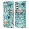 Head Case Designs Officially Licensed Micklyn Le Feuvre Ocean Aqua Art Nouveau with Peach Flowers Patterns 2 Leather Wallet Case Compatible with Samsung Galaxy A54 5G view 1