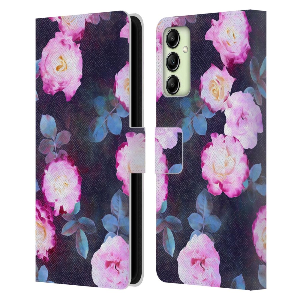 Head Case Designs Officially Licensed Micklyn Le Feuvre Twilight Roses Florals 2 Leather Wallet Case Compatible with Samsung Galaxy A14 5G