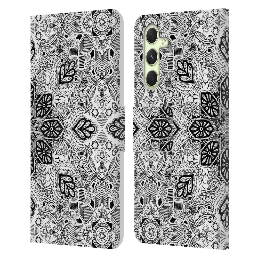 Head Case Designs Officially Licensed Micklyn Le Feuvre Lace in Monochrome Mandala Leather Wallet Case Compatible with Samsung Galaxy A54 5G