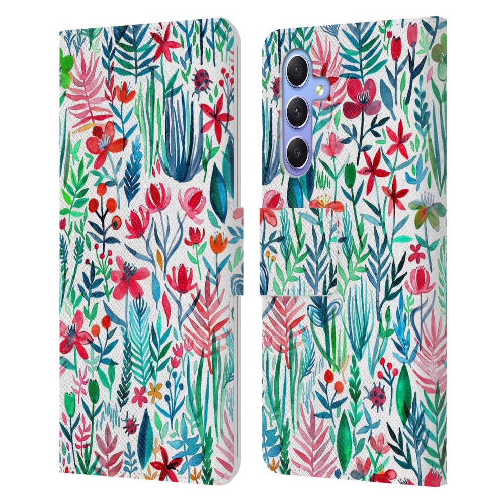 Head Case Designs Officially Licensed Micklyn Le Feuvre Tropical Ink White Watercolour Garden Leather Wallet Case Compatible with Samsung Galaxy A34 5G