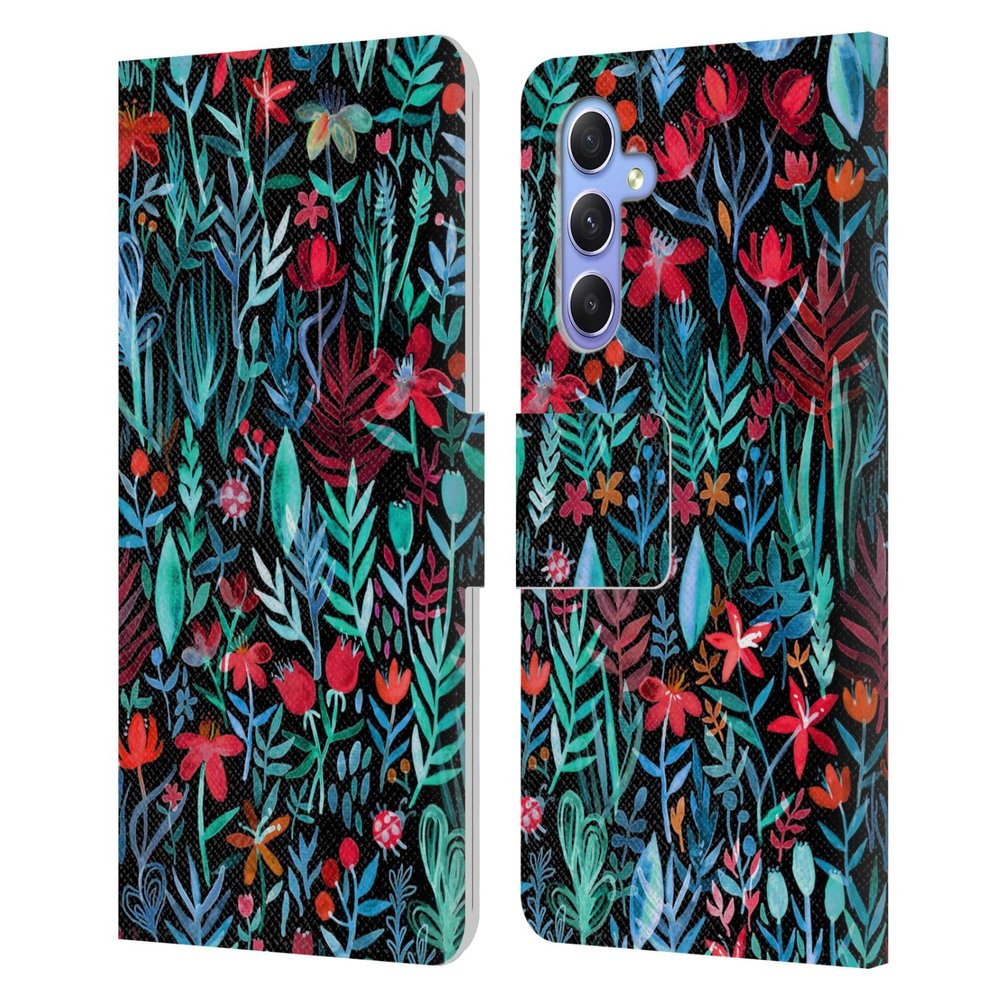 Head Case Designs Officially Licensed Micklyn Le Feuvre Walks At Night Watercolour Garden Leather Wallet Case Compatible with Samsung Galaxy A34 5G