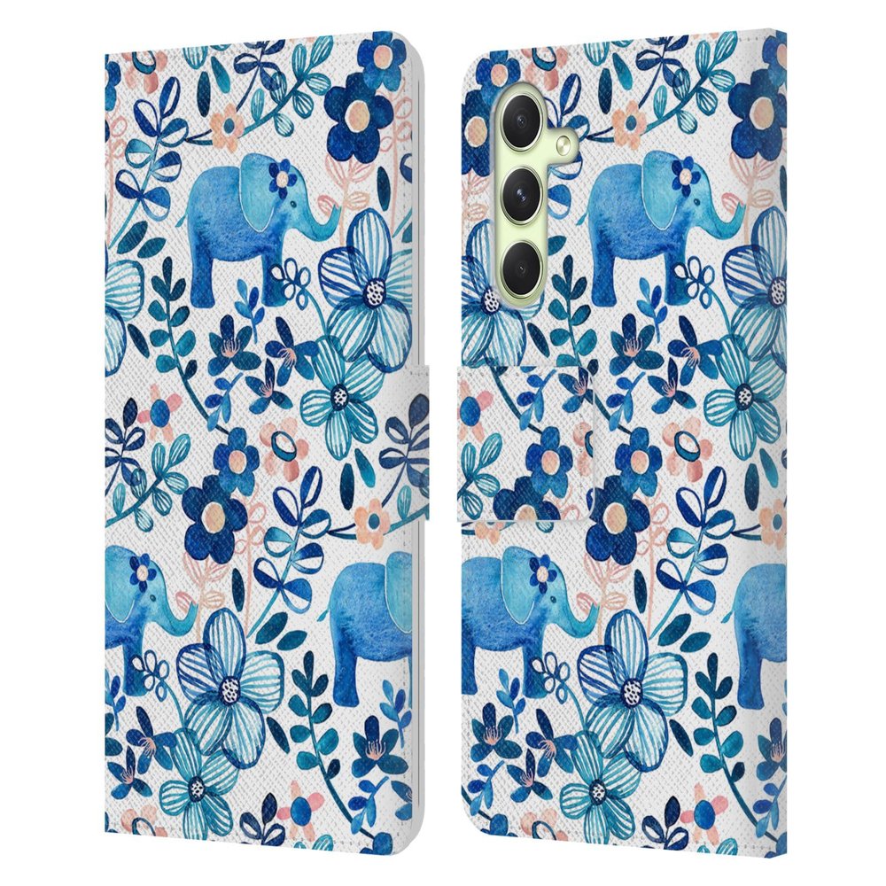 Head Case Designs Officially Licensed Micklyn Le Feuvre Watercolour Floral Elephant Patterns 2 Leather Wallet Case Compatible with Samsung Galaxy A54 5G