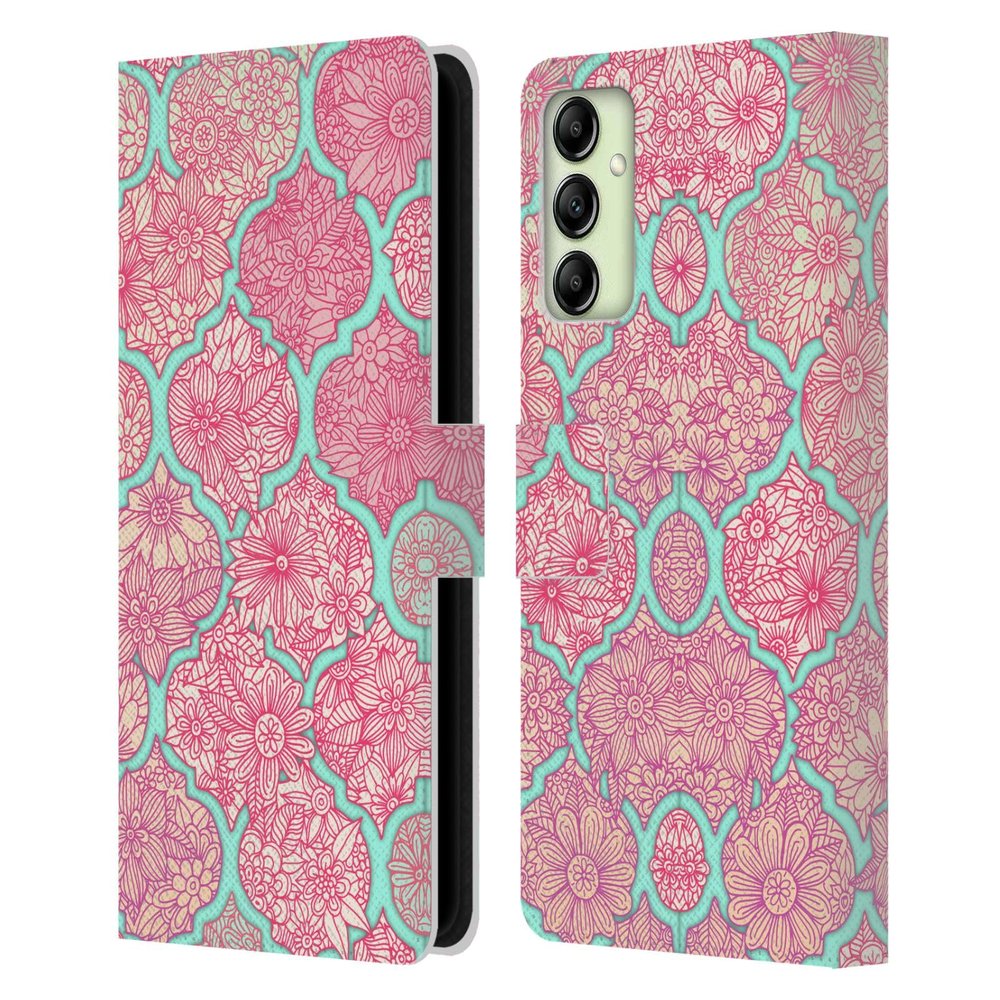 Head Case Designs Officially Licensed Micklyn Le Feuvre Pink and Teal Moroccan Leather Wallet Case Compatible with Samsung Galaxy A14 5G