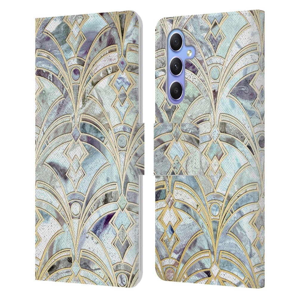 Head Case Designs Officially Licensed Micklyn Le Feuvre Pale Bright Mint and Sage Art Deco Marbling Marble Patterns Leather Wallet Case Compatible with Samsung Galaxy A34 5G