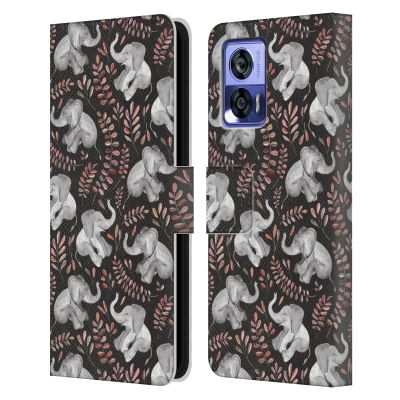 Head Case Designs Officially Licensed Micklyn Le Feuvre Little Laughing Elephants in Coral and Grey Wildlife Leather Book Wallet Case Cover Compatible with Motorola Edge 30 Neo 5G