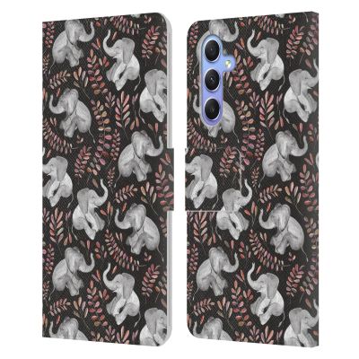 Head Case Designs Officially Licensed Micklyn Le Feuvre Little Laughing Elephants in Coral and Grey Wildlife Leather Wallet Case Compatible with Samsung Galaxy A34 5G