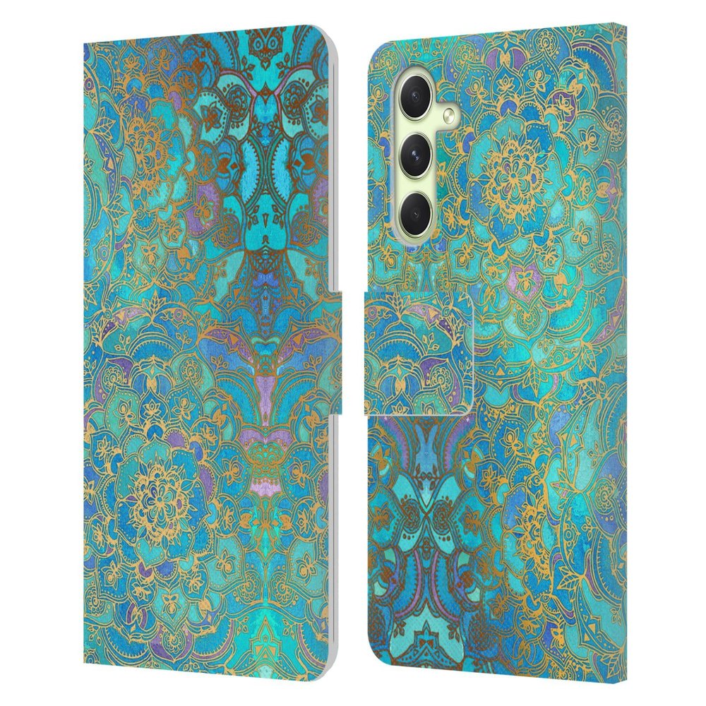 Head Case Designs Officially Licensed Micklyn Le Feuvre Sapphire and Jade Mandala Leather Wallet Case Compatible with Samsung Galaxy A54 5G