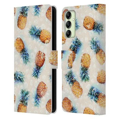 Head Case Designs Officially Licensed Micklyn Le Feuvre Pineapples and Crystals Patterns Leather Wallet Case Compatible with Samsung Galaxy A14 5G