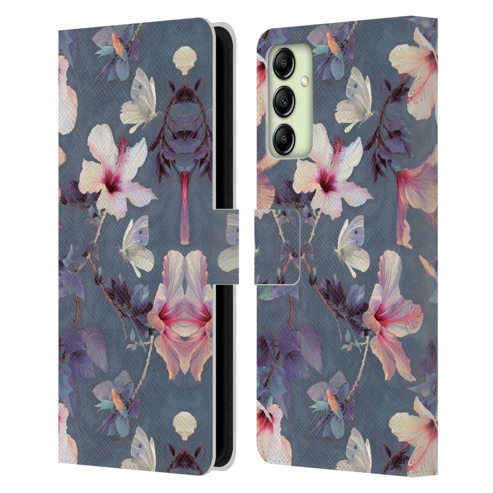 Head Case Designs Officially Licensed Micklyn Le Feuvre Butterflies and Hibiscus Florals Leather Wallet Case Compatible with Samsung Galaxy A14 5G