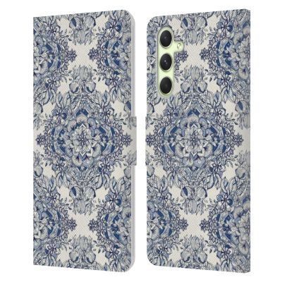 Head Case Designs Officially Licensed Micklyn Le Feuvre Diamond Doodle in Navy Blue and Cream Floral Patterns Leather Wallet Case Compatible with Samsung Galaxy A54 5G