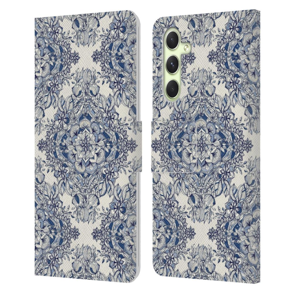 Head Case Designs Officially Licensed Micklyn Le Feuvre Diamond Doodle in Navy Blue and Cream Floral Patterns Leather Wallet Case Compatible with Samsung Galaxy A54 5G
