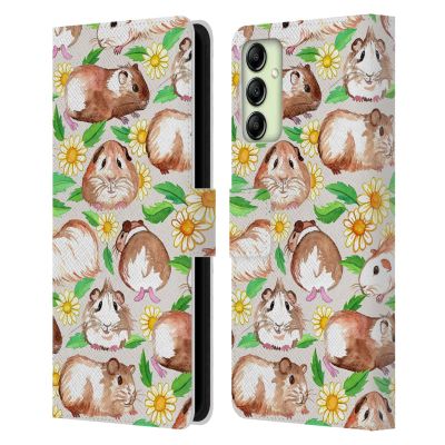 Head Case Designs Officially Licensed Micklyn Le Feuvre Guinea Pigs and Daisies in Watercolour On Tan Patterns 2 Leather Wallet Case Compatible with Samsung Galaxy A14 5G