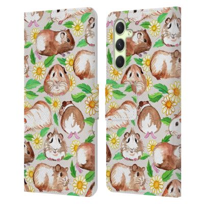 Head Case Designs Officially Licensed Micklyn Le Feuvre Guinea Pigs and Daisies in Watercolour On Tan Patterns 2 Leather Wallet Case Compatible with Samsung Galaxy A54 5G
