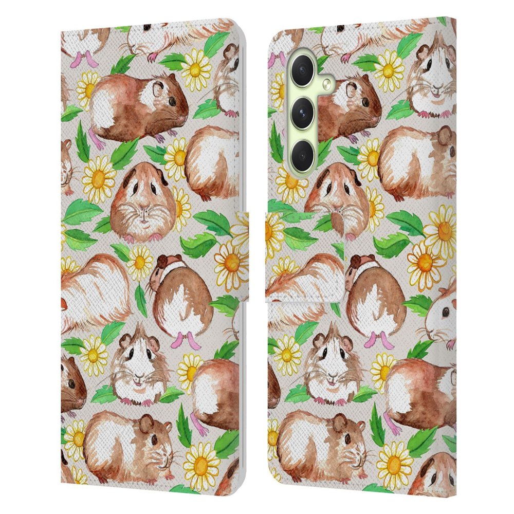Head Case Designs Officially Licensed Micklyn Le Feuvre Guinea Pigs and Daisies in Watercolour On Tan Patterns 2 Leather Wallet Case Compatible with Samsung Galaxy A54 5G
