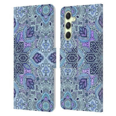 Head Case Designs Officially Licensed Micklyn Le Feuvre Navy Blue Mint and Purple Mandala Leather Wallet Case Compatible with Samsung Galaxy A54 5G