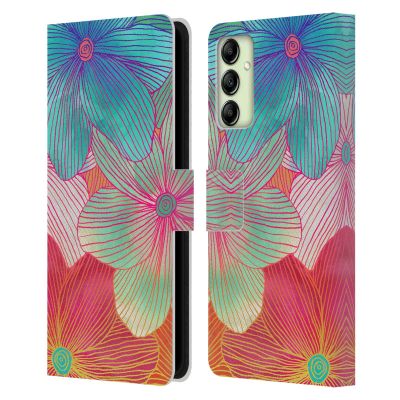 Head Case Designs Officially Licensed Micklyn Le Feuvre Tropical Flowers in Pink Orange Florals 2 Leather Wallet Case Compatible with Samsung Galaxy A14 5G