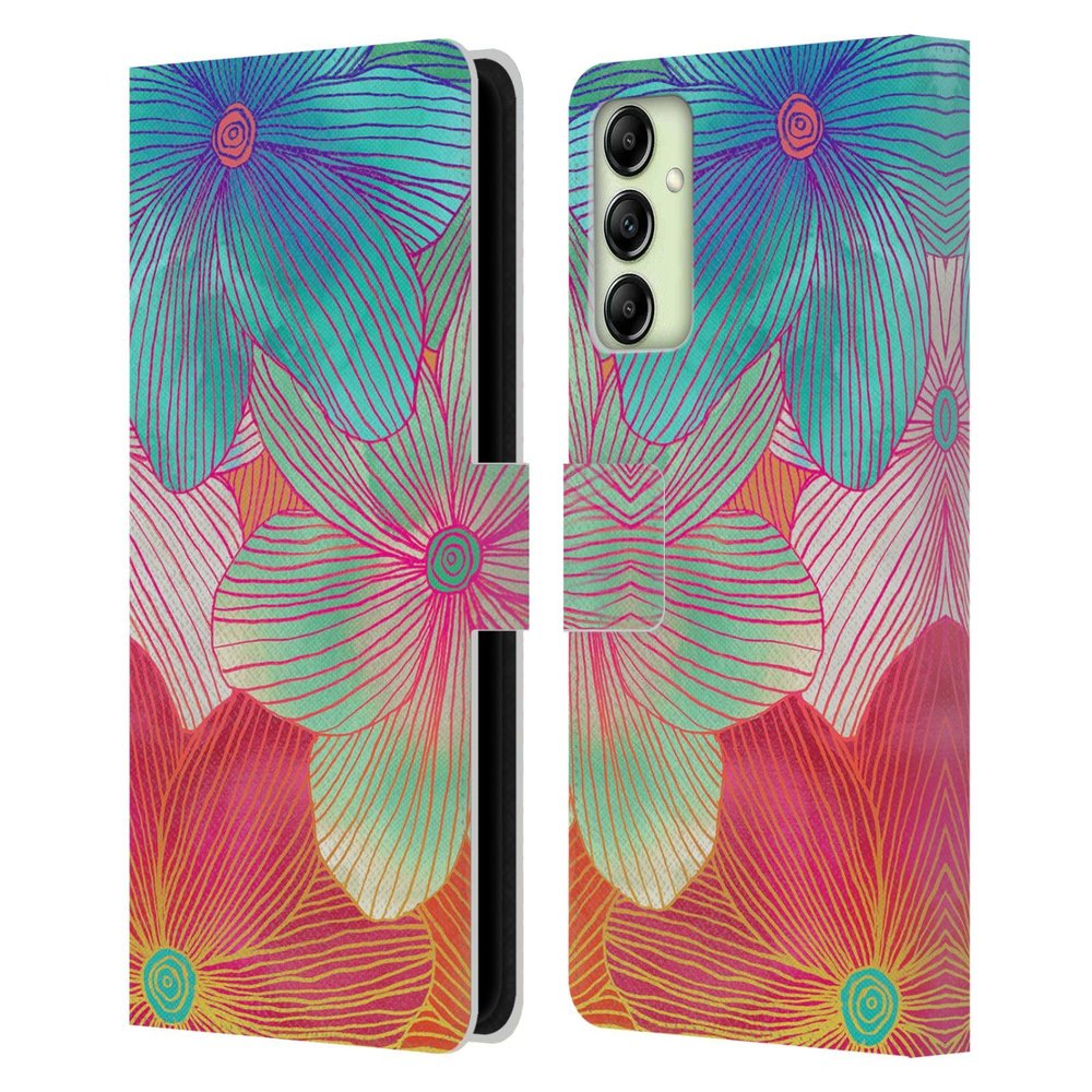 Head Case Designs Officially Licensed Micklyn Le Feuvre Tropical Flowers in Pink Orange Florals 2 Leather Wallet Case Compatible with Samsung Galaxy A14 5G