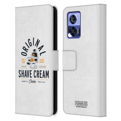 Head Case Designs Officially Licensed Peanuts Snoopy Shave Cream Chuck's Barber Shop Leather Wallet Case Compatible with Motorola Edge 30 Neo 5G