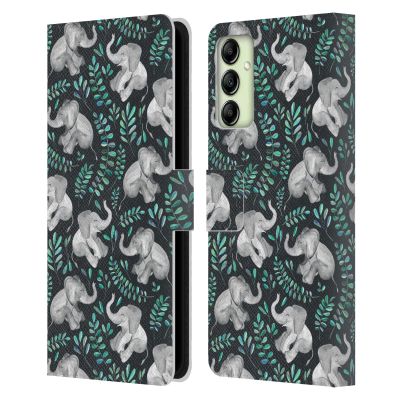 Head Case Designs Officially Licensed Micklyn Le Feuvre Little Laughing Elephants in Turquoise and Grey Wildlife Leather Wallet Case Compatible with Samsung Galaxy A14 5G