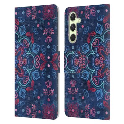 Head Case Designs Officially Licensed Micklyn Le Feuvre Cherry Red and Navy Blue Mandala Leather Wallet Case Compatible with Samsung Galaxy A54 5G