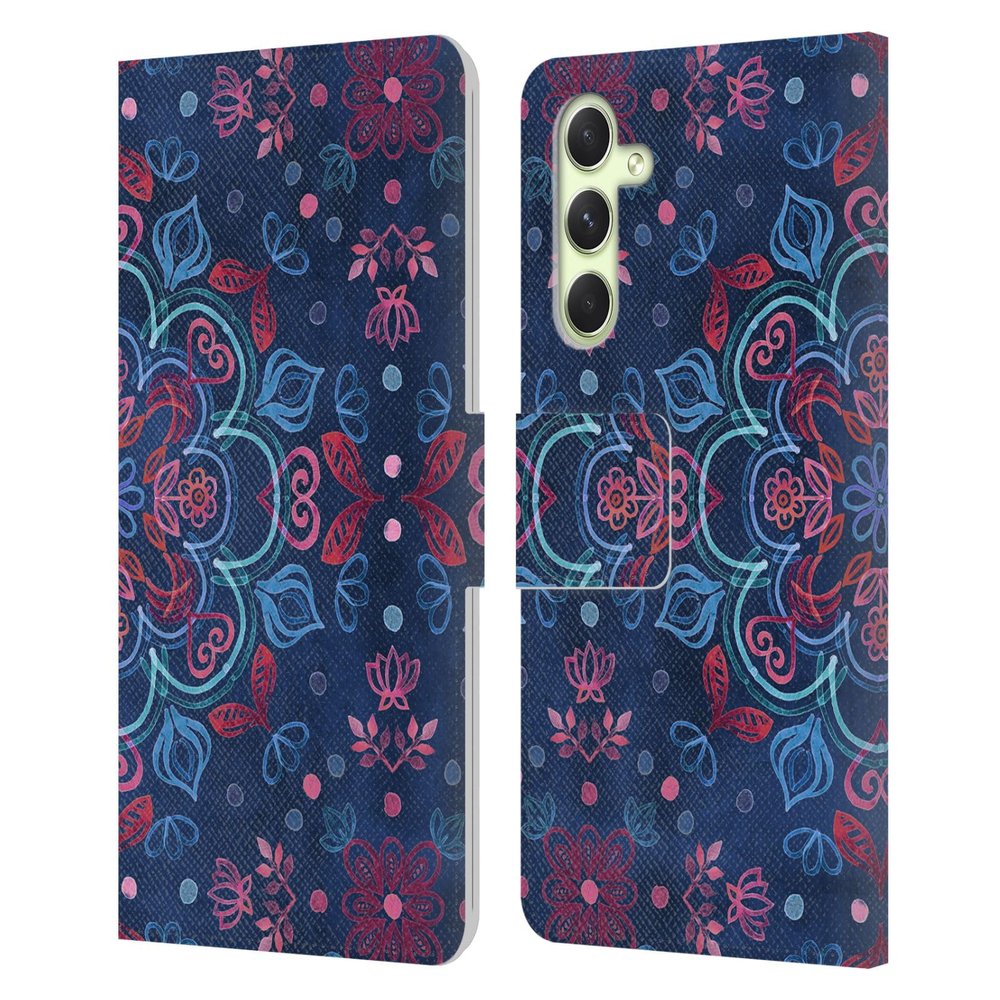 Head Case Designs Officially Licensed Micklyn Le Feuvre Cherry Red and Navy Blue Mandala Leather Wallet Case Compatible with Samsung Galaxy A54 5G