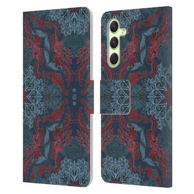 Head Case Designs Officially Licensed Micklyn Le Feuvre Fancy Navy Blue and Red Mandala Leather Wallet Case Compatible with Samsung Galaxy A54 5G