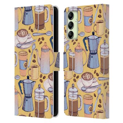 Head Case Designs Officially Licensed Micklyn Le Feuvre Coffee Love On Yellow Patterns 2 Leather Wallet Case Compatible with Samsung Galaxy A14 5G