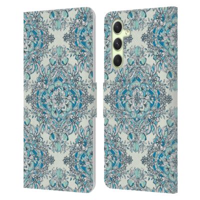 Head Case Designs Officially Licensed Micklyn Le Feuvre Diamond Doodle in Teal and Tuquoise Floral Patterns Leather Wallet Case Compatible with Samsung Galaxy A54 5G