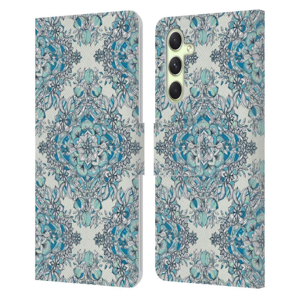 Head Case Designs Officially Licensed Micklyn Le Feuvre Diamond Doodle in Teal and Tuquoise Floral Patterns Leather Wallet Case Compatible with Samsung Galaxy A54 5G