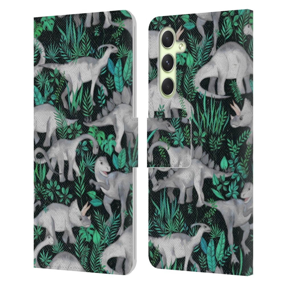 Head Case Designs Officially Licensed Micklyn Le Feuvre Dinosaur Jungle Patterns 6 Leather Wallet Case Compatible with Samsung Galaxy A54 5G
