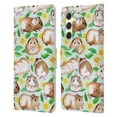 Head Case Designs Officially Licensed Micklyn Le Feuvre Guinea Pigs and Daisies in Watercolour On Mint Patterns 2 Leather Wallet Case Compatible with Samsung Galaxy A54 5G