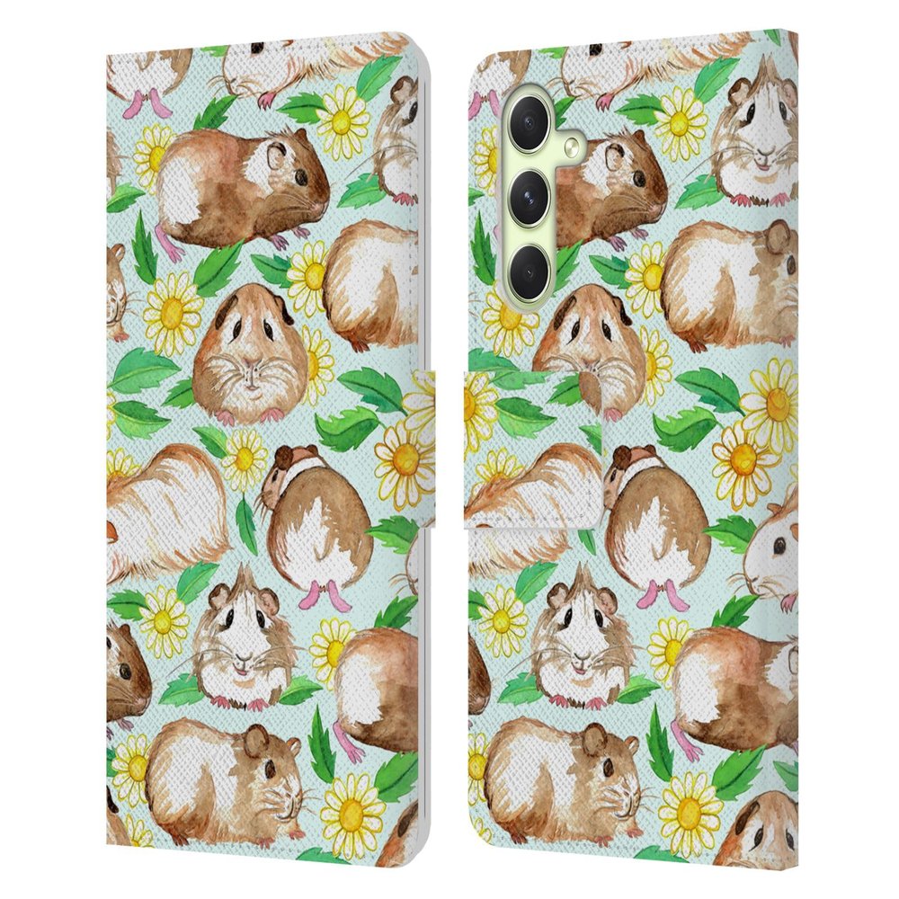 Head Case Designs Officially Licensed Micklyn Le Feuvre Guinea Pigs and Daisies in Watercolour On Mint Patterns 2 Leather Wallet Case Compatible with Samsung Galaxy A54 5G