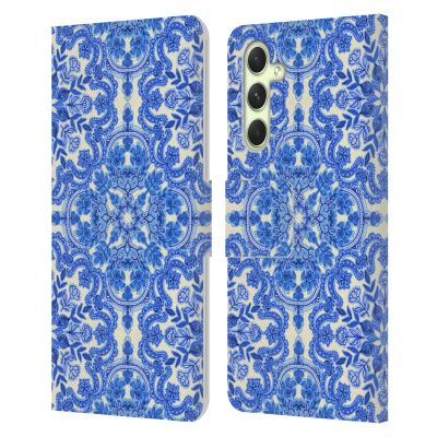 Head Case Designs Officially Licensed Micklyn Le Feuvre Cobalt Blue and White Floral Patterns Leather Wallet Case Compatible with Samsung Galaxy A54 5G