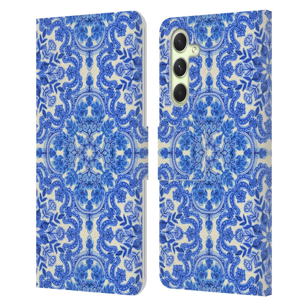 Head Case Designs Officially Licensed Micklyn Le Feuvre Cobalt Blue and White Floral Patterns Leather Wallet Case Compatible with Samsung Galaxy A54 5G