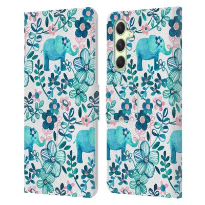 Head Case Designs Officially Licensed Micklyn Le Feuvre Dusty Pink White and Teal Elephant Patterns 2 Leather Wallet Case Compatible with Samsung Galaxy A54 5G