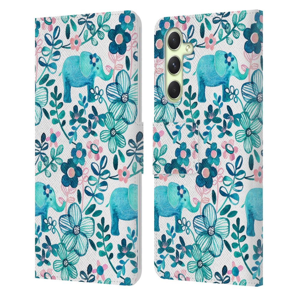 Head Case Designs Officially Licensed Micklyn Le Feuvre Dusty Pink White and Teal Elephant Patterns 2 Leather Wallet Case Compatible with Samsung Galaxy A54 5G